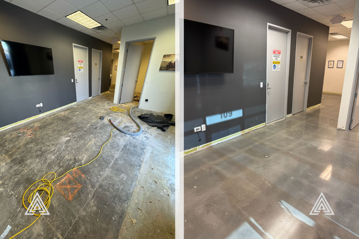 High-gloss polished concrete in completed office interior