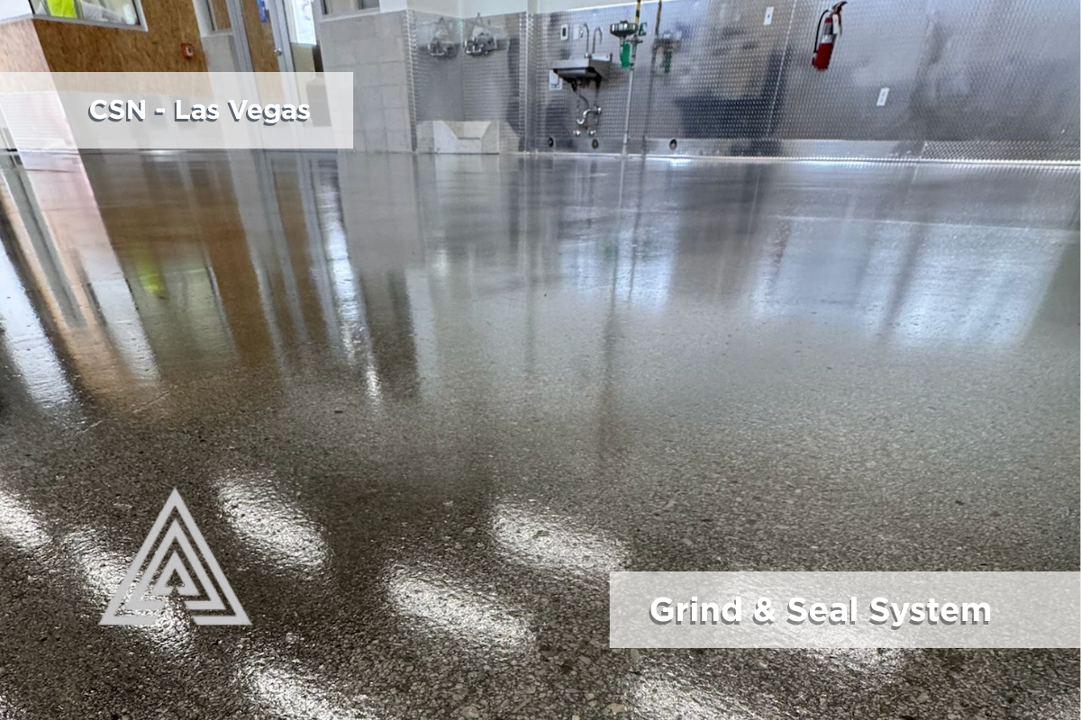 Wide shot of completed grind & seal floor with machinery in place