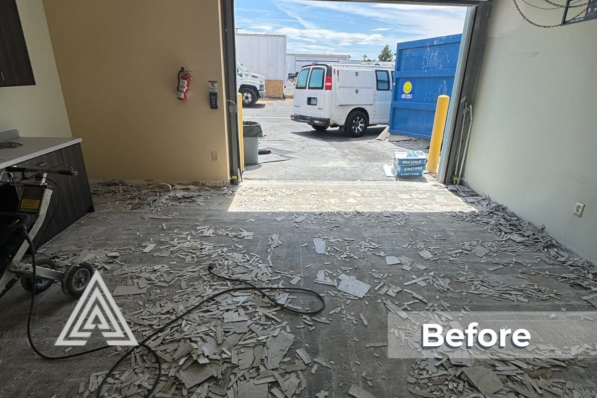 Wide view of polished and stained concrete office floors