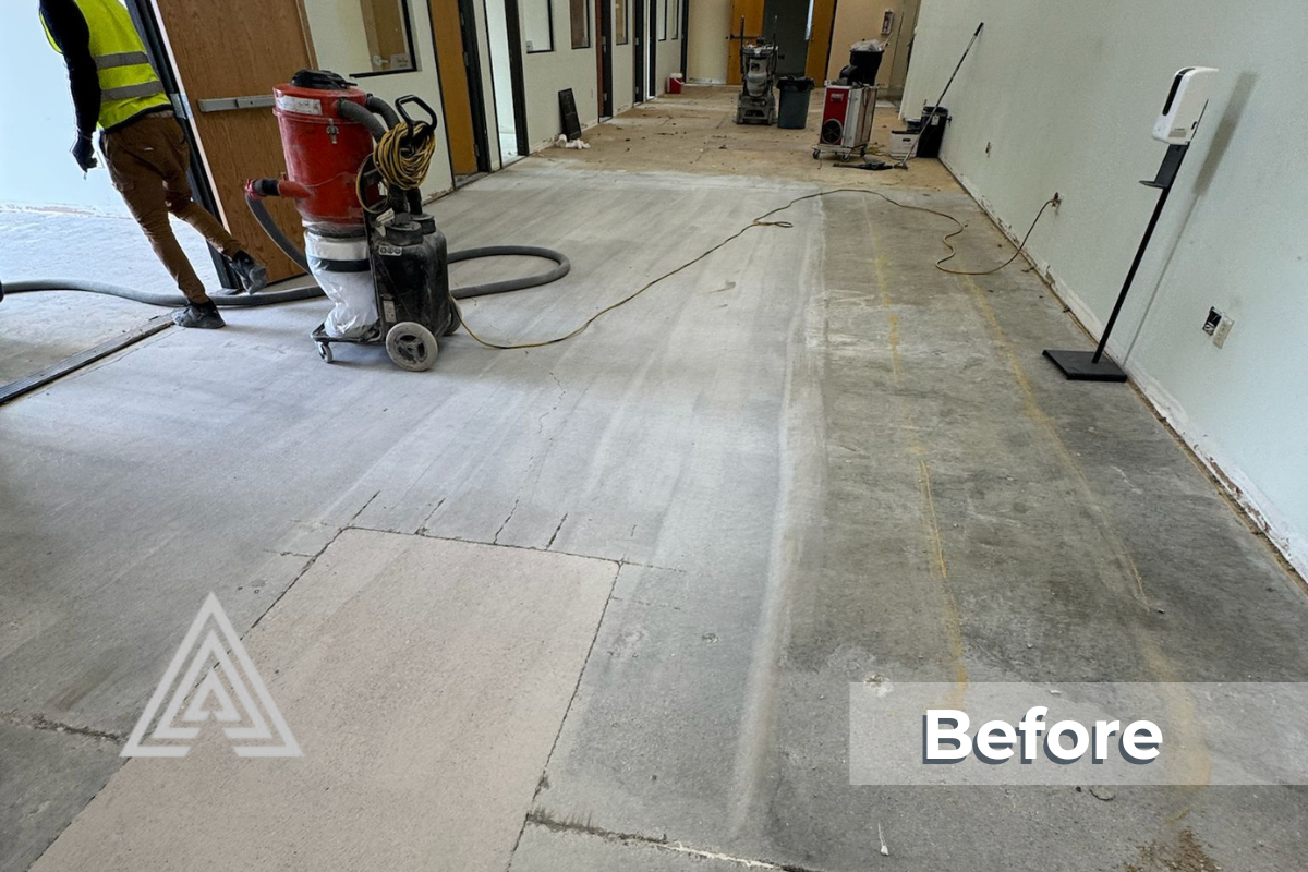 Surface preparation and carpet removal during office flooring project