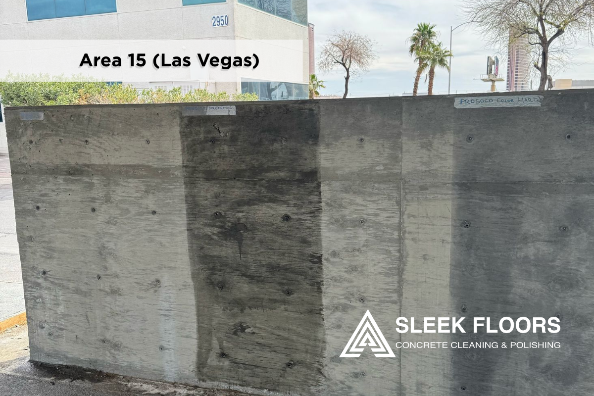 Vertical concrete wall mock-up showing surface variation at Area 15 Las Vegas