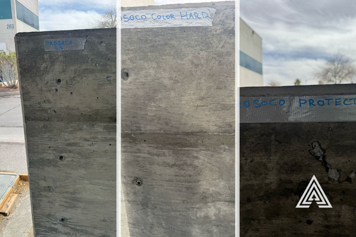Comparison of concrete wall treatments on vertical surfaces in Las Vegas