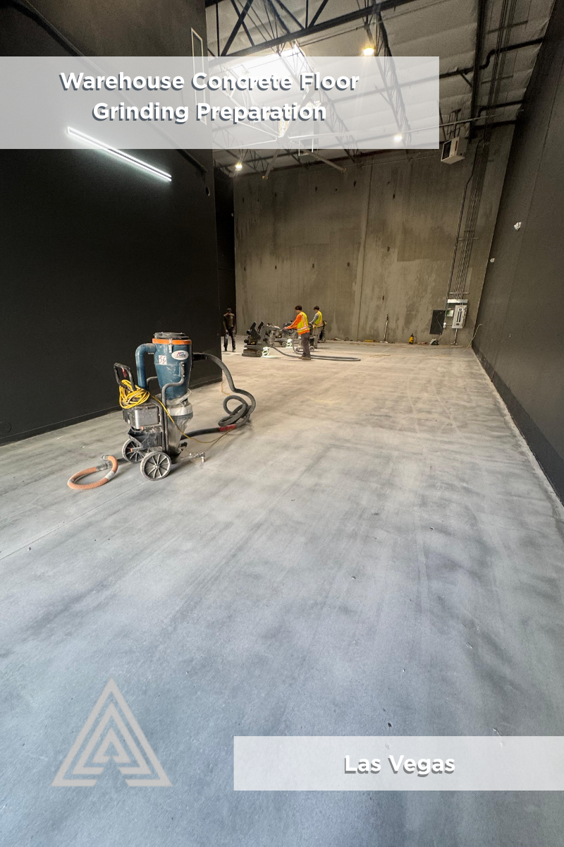 Warehouse concrete floor before coating during grinding preparation in Las Vegas