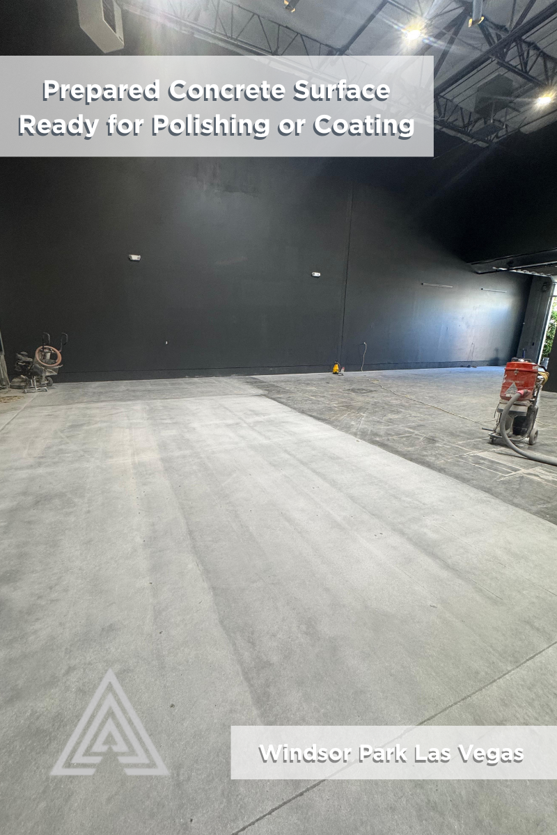 Prepared concrete warehouse floor ready for coating or polishing in Las Vegas