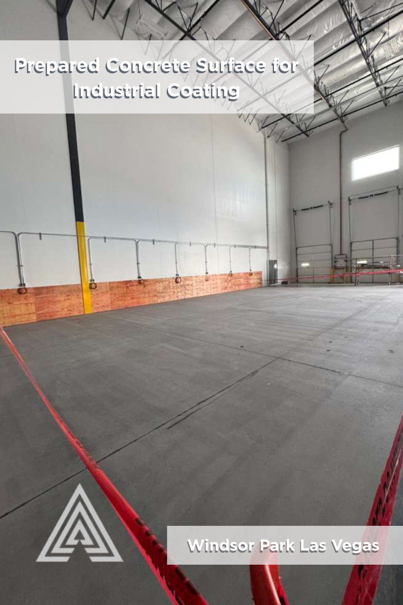 Warehouse concrete floor after preparation and repair before coating