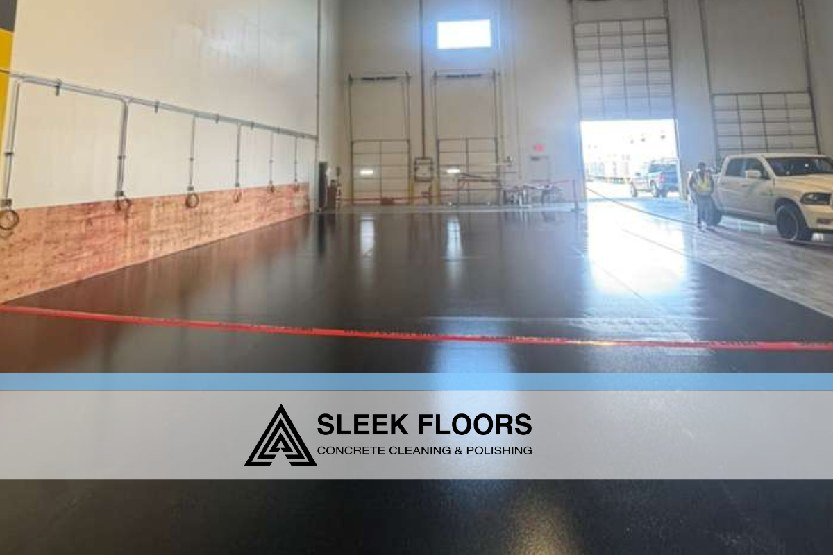 Heavy-duty black Westcoat warehouse floor coating installed at forklift station