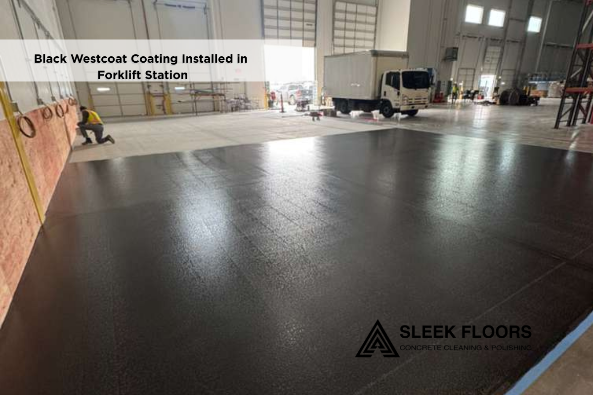 Black Westcoat coating installed on warehouse forklift station floor
