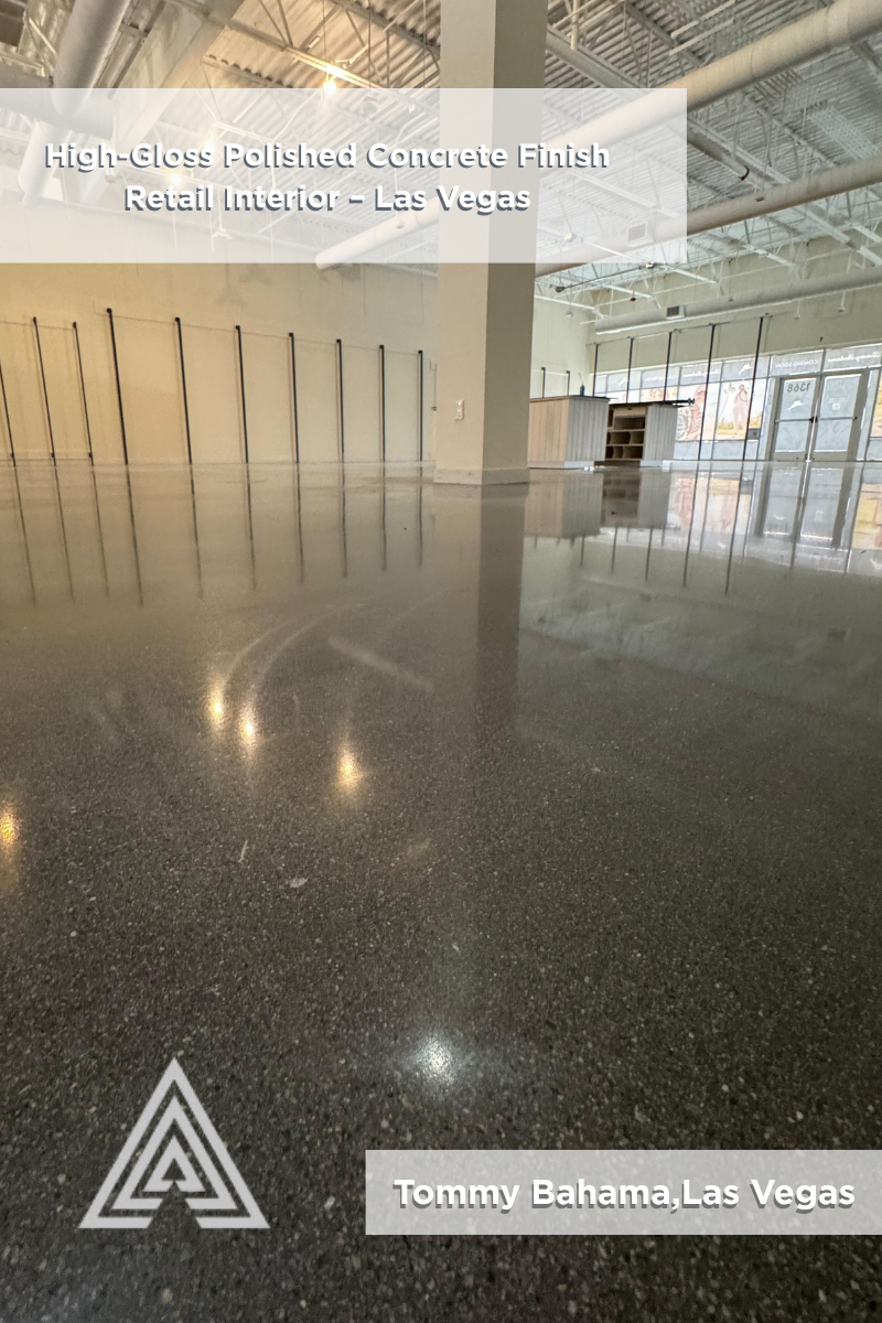 high gloss polished concrete retail floor Las Vegas Tommy Bahama interior